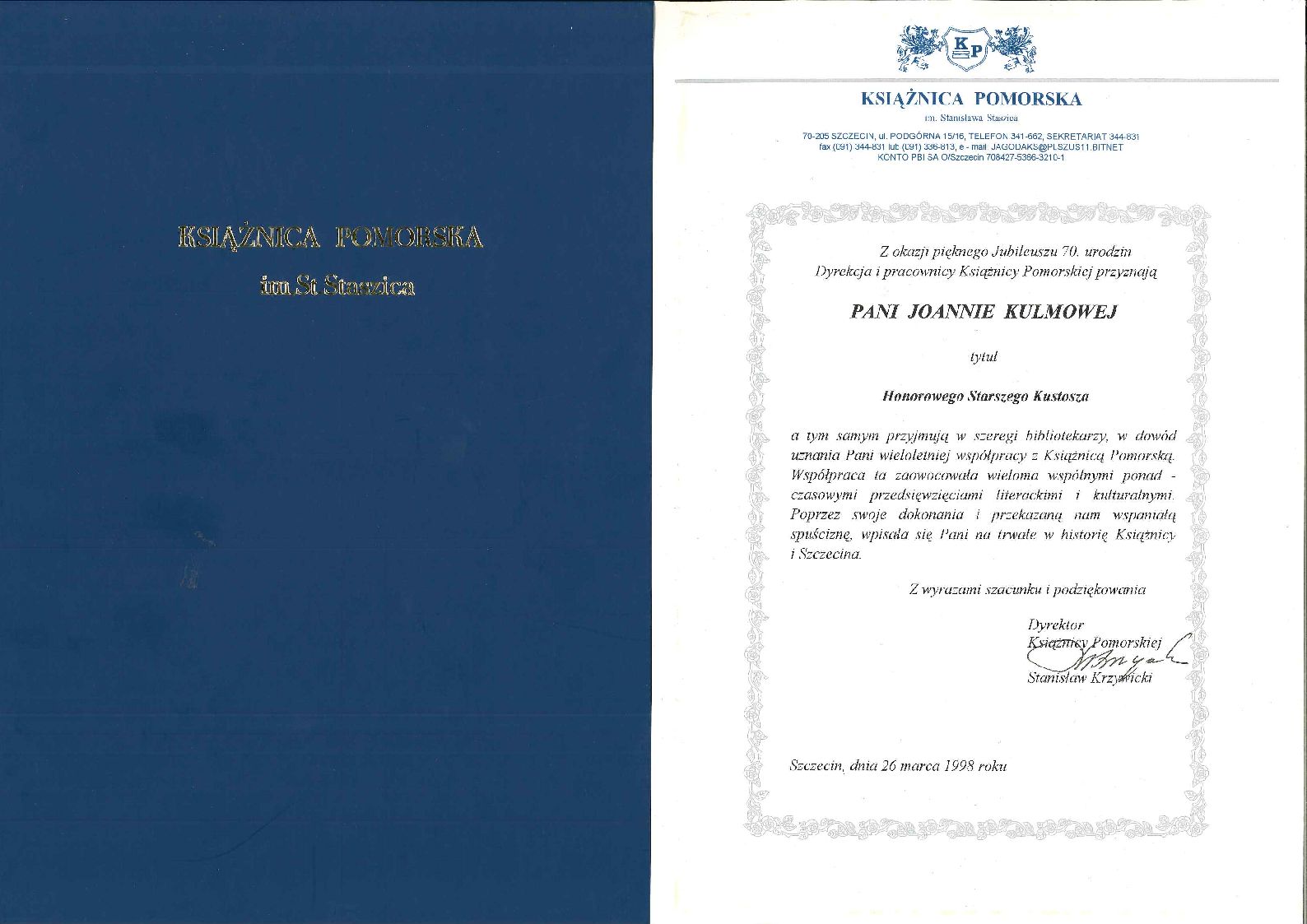 Książnica honorowy kustosz