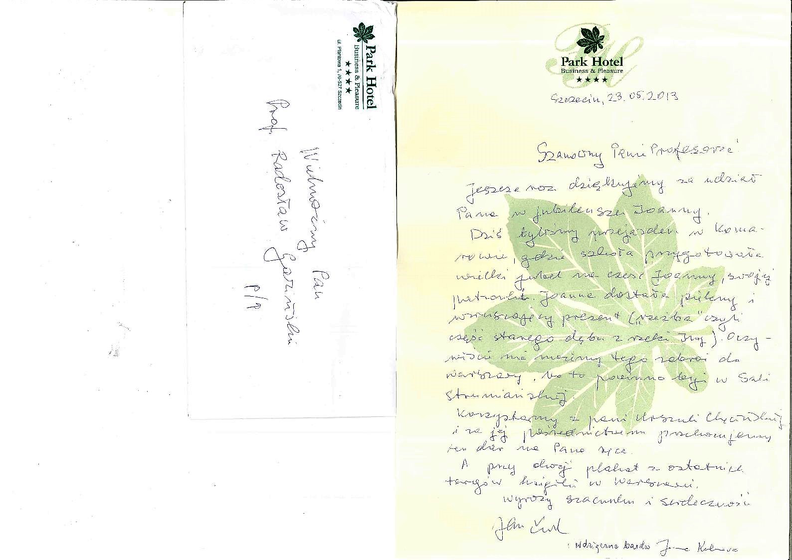 List j.K. do prof. Gazińskiego (2)