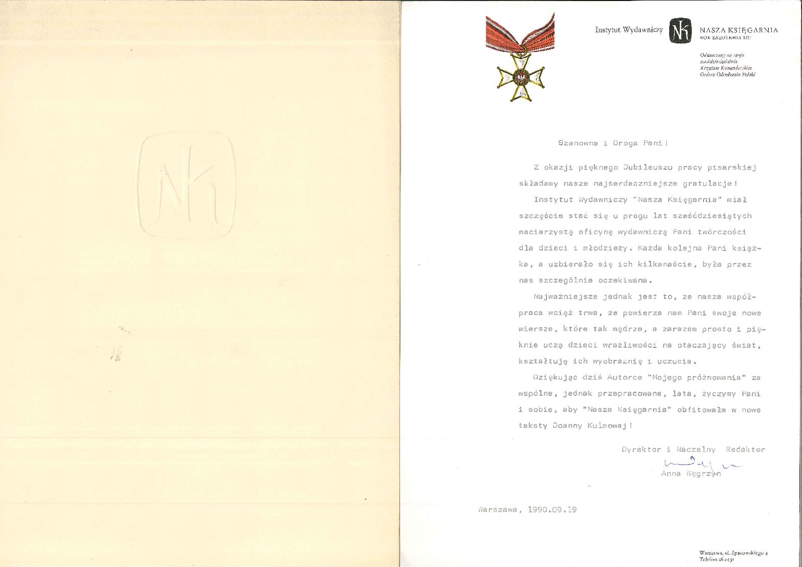 list Anna Węgrzyn Nasza Księgarnia